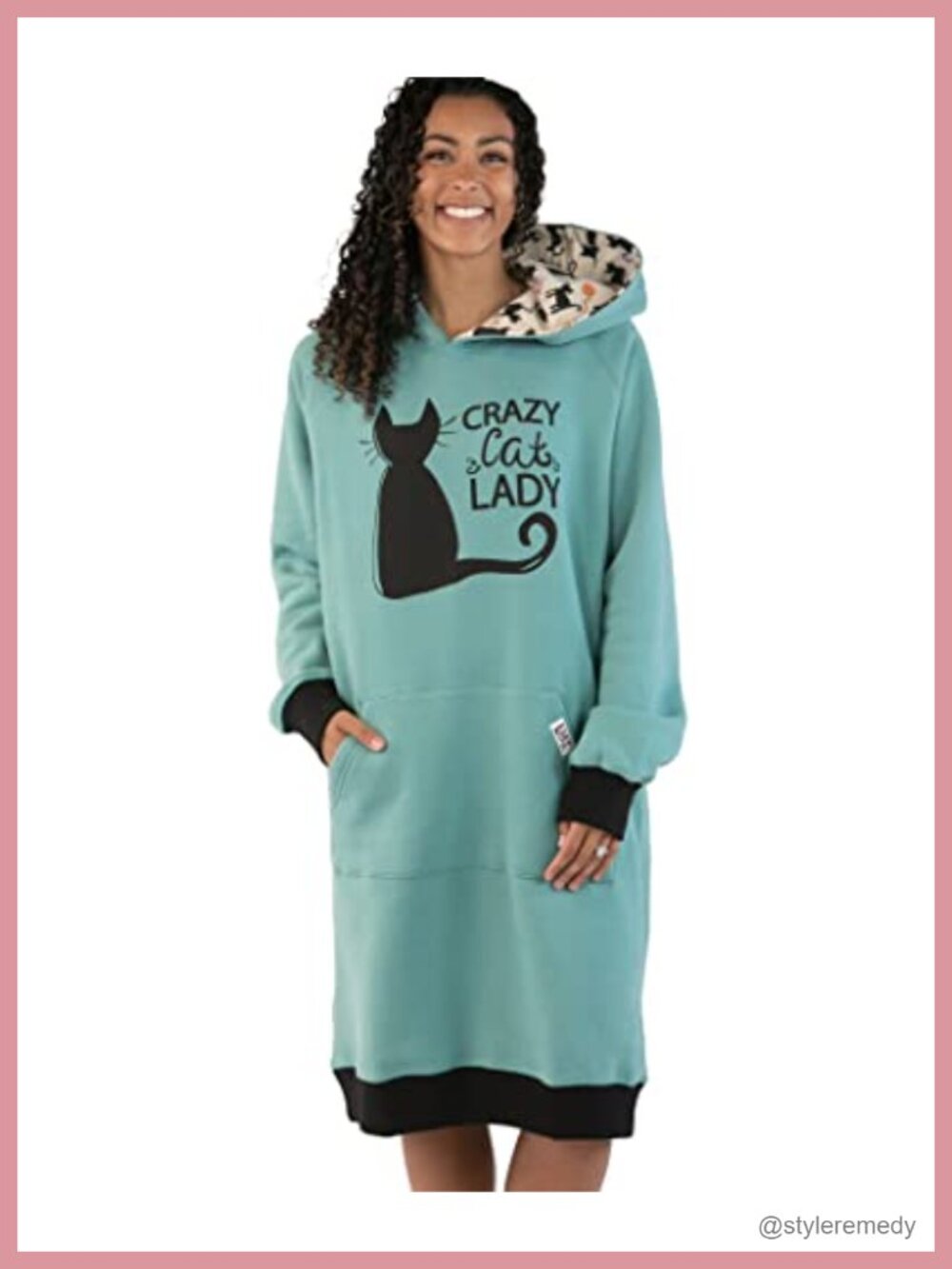 Oversized Hoodie Sweatshirt Dress Cat Print Cotton Blend Pullover Lounging